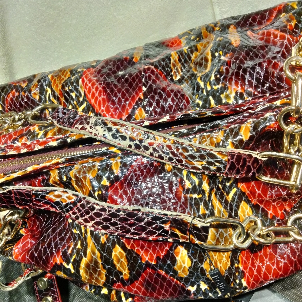 Folio Leather Python Print Hanbag - image 7